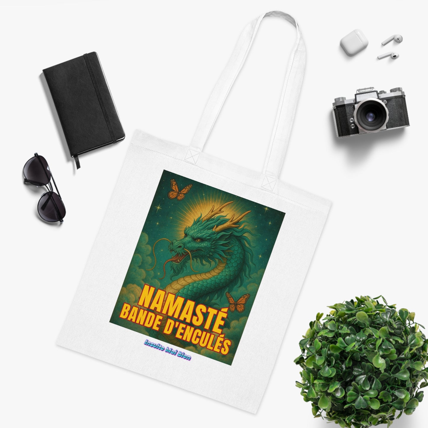 Tote bag dragon “Namasté bande d’enculés”