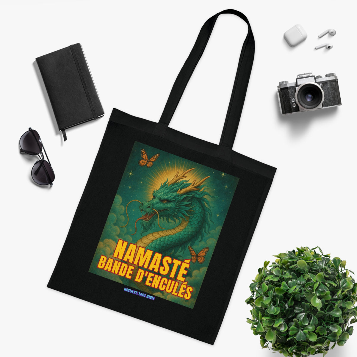 Tote bag dragon “Namasté bande d’enculés”