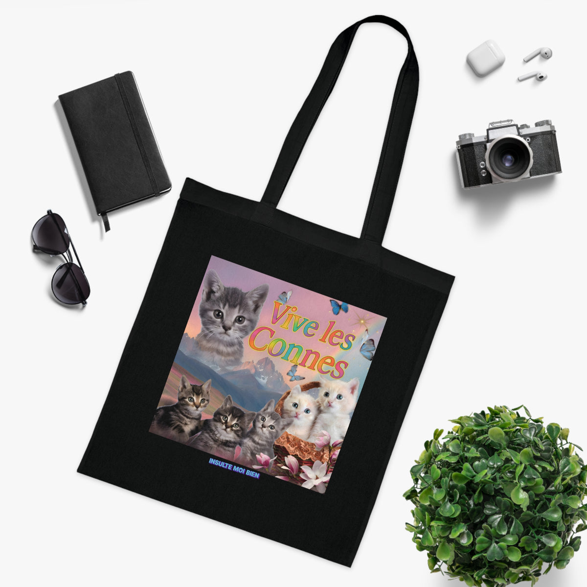Tote bag chats “Vive les connes”