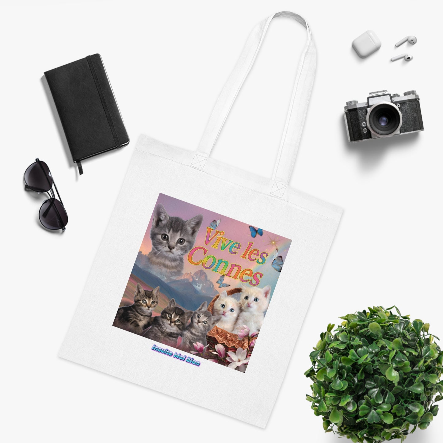 Tote bag chats “Vive les connes”